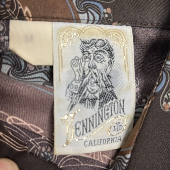 Kennington LTD California Vintage 70's Brown Long Sleeve Shirt Disco Medium - Picture 3 of 5